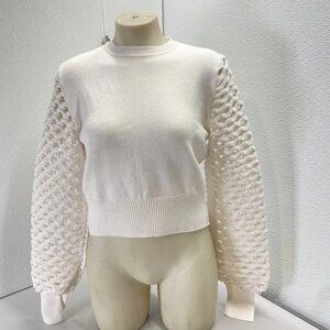 NEW MARIA PAVAN Women’s Sequin Braided Long Sleeve Soft Sweater White Size S